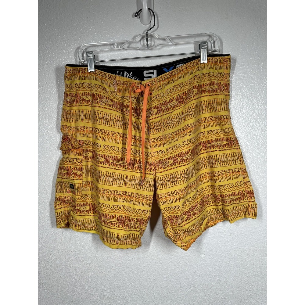 Salt‎ Life Shorts Mens 34 Yellow Orange SLX-QD Swim Trunks Quick Dry Tribal Surf